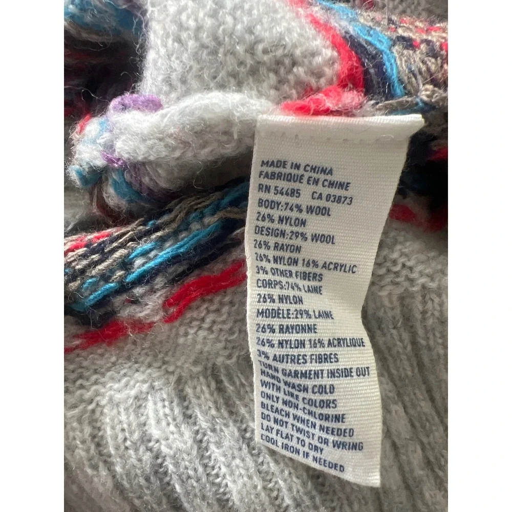 American Eagle Womens Fair Isle Wool Blend Off Shoulder Sweater Gray Blue Medium - Picture 3 of 4